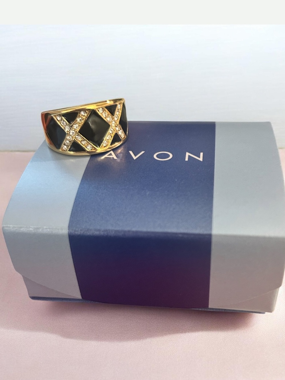 Vintage Avon 2002 New Old Stock “Rhinestone X Motif Ring Size 8